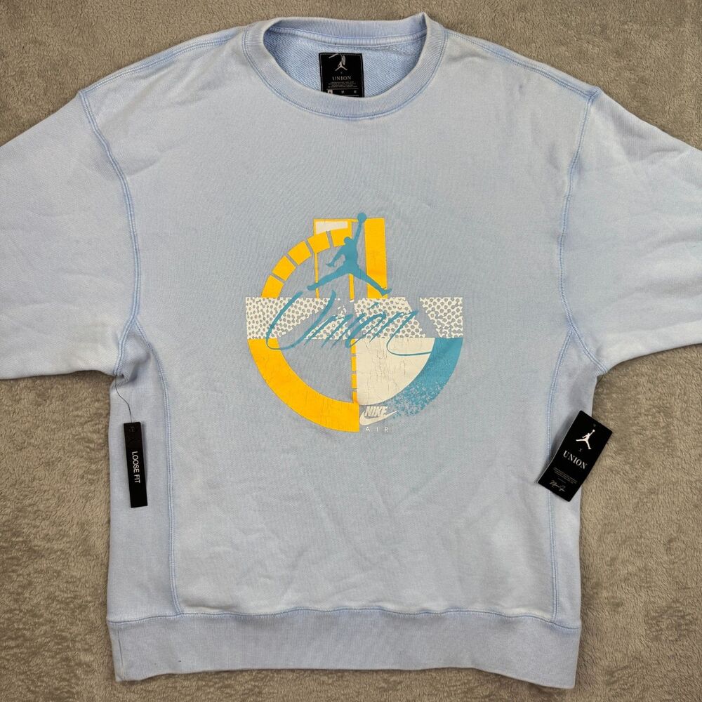 Jordan Union Sweatshirt Mens Medium Blue Fleece Lined Crew Neck Loose Fit Cozy